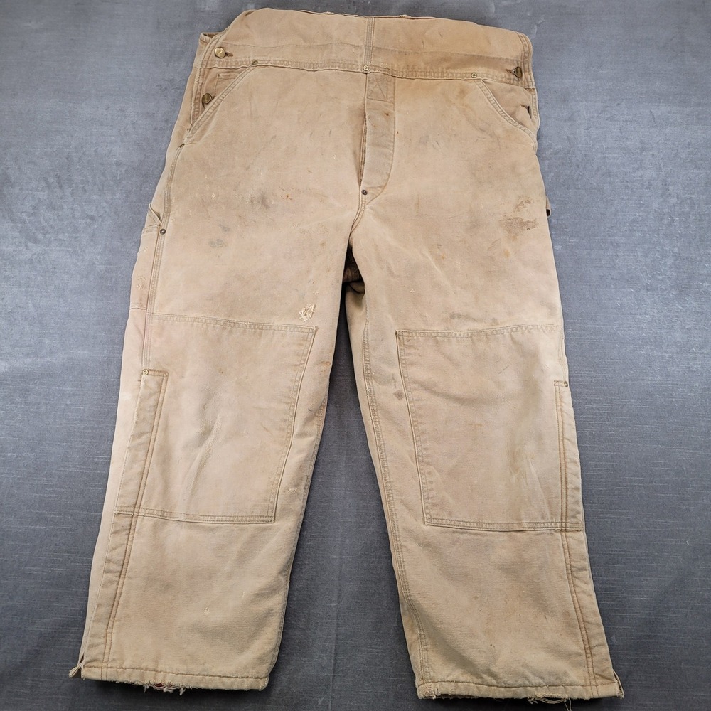 Vintage Carhartt Quilted Lined Canvas Bib Overalls Mens Sz 42x30 Brown 6FBQZ USA